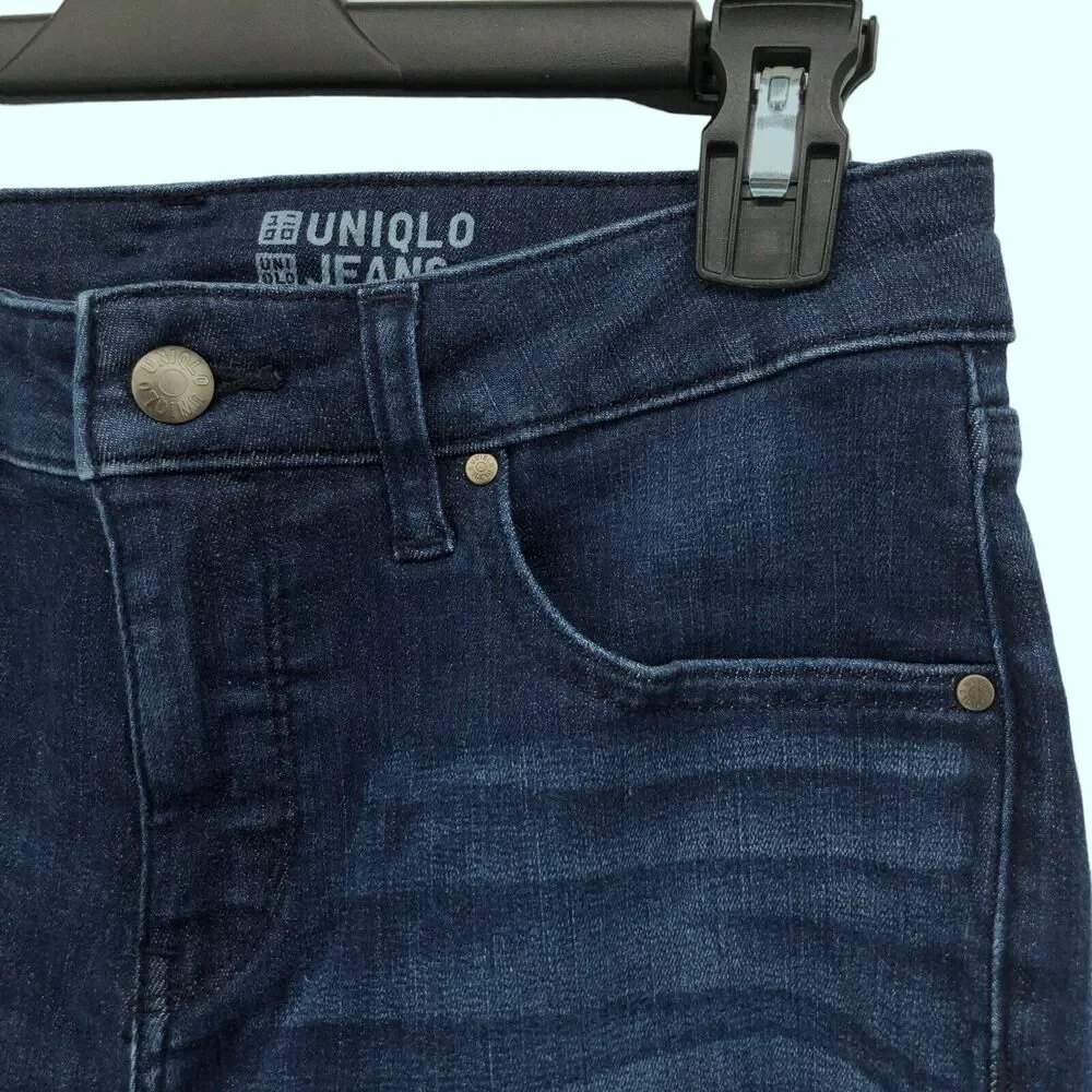 Uniqlo‎ Jeans Womens 26 x 33 Straight Leg Stretch Slim Fit Blue Denim Dark Wash